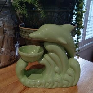 Vintage 1950s Green Dolphin Ceramic Decor Piece